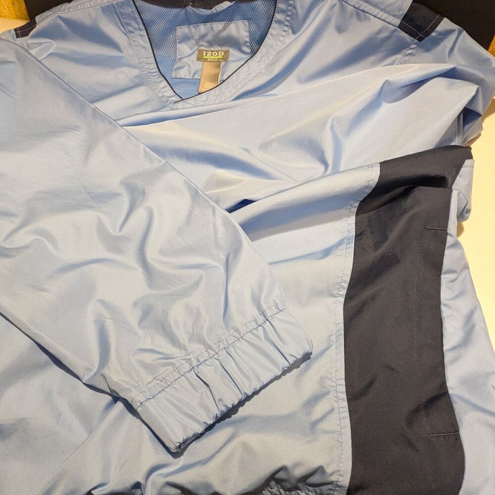Izod Golf Light Blue Pullover Windbreaker Navy Blue Accent XL - Picture 2 of 8